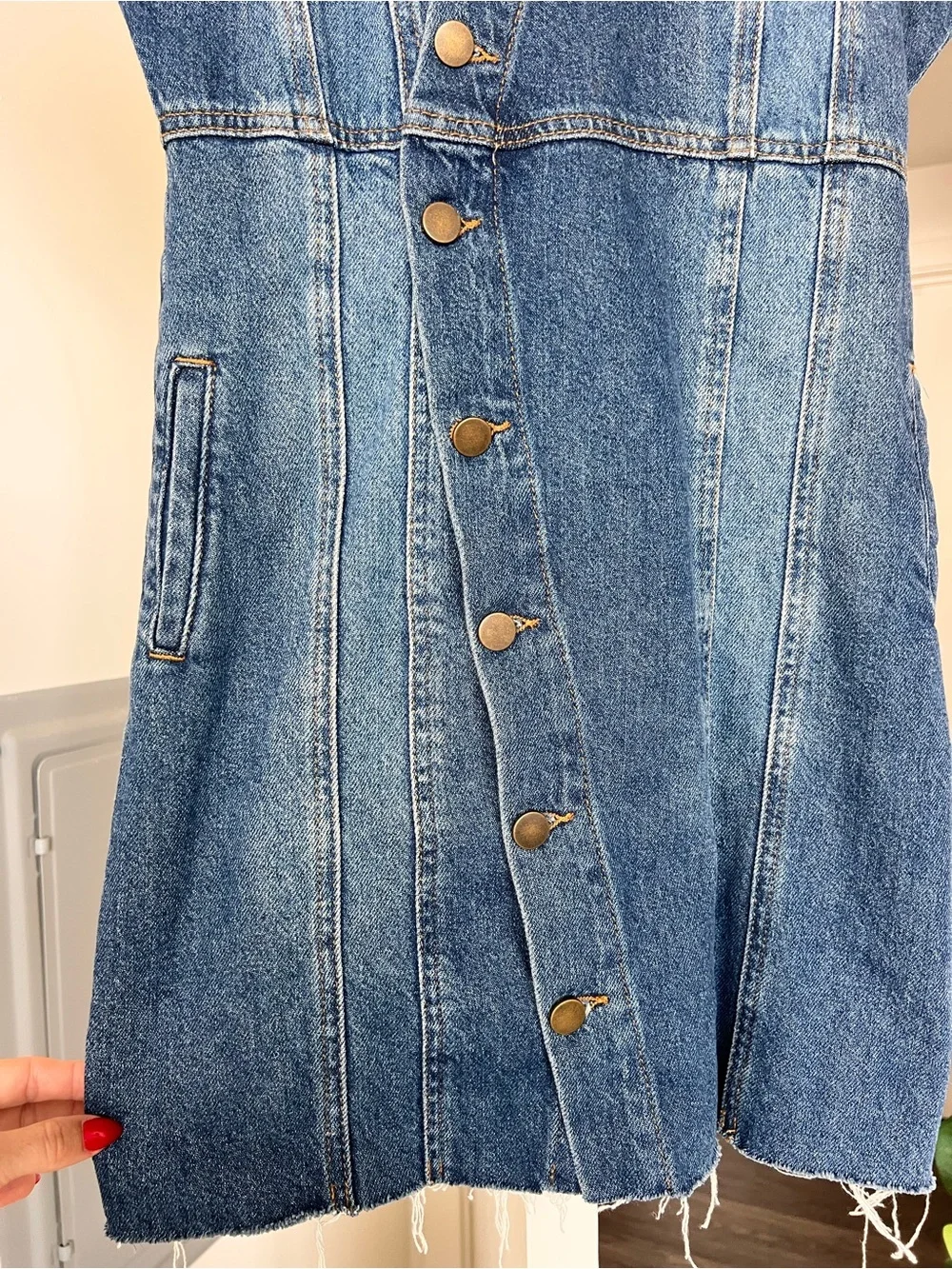 Free People The City Asymmetrical Denim Mini Dress Size XS